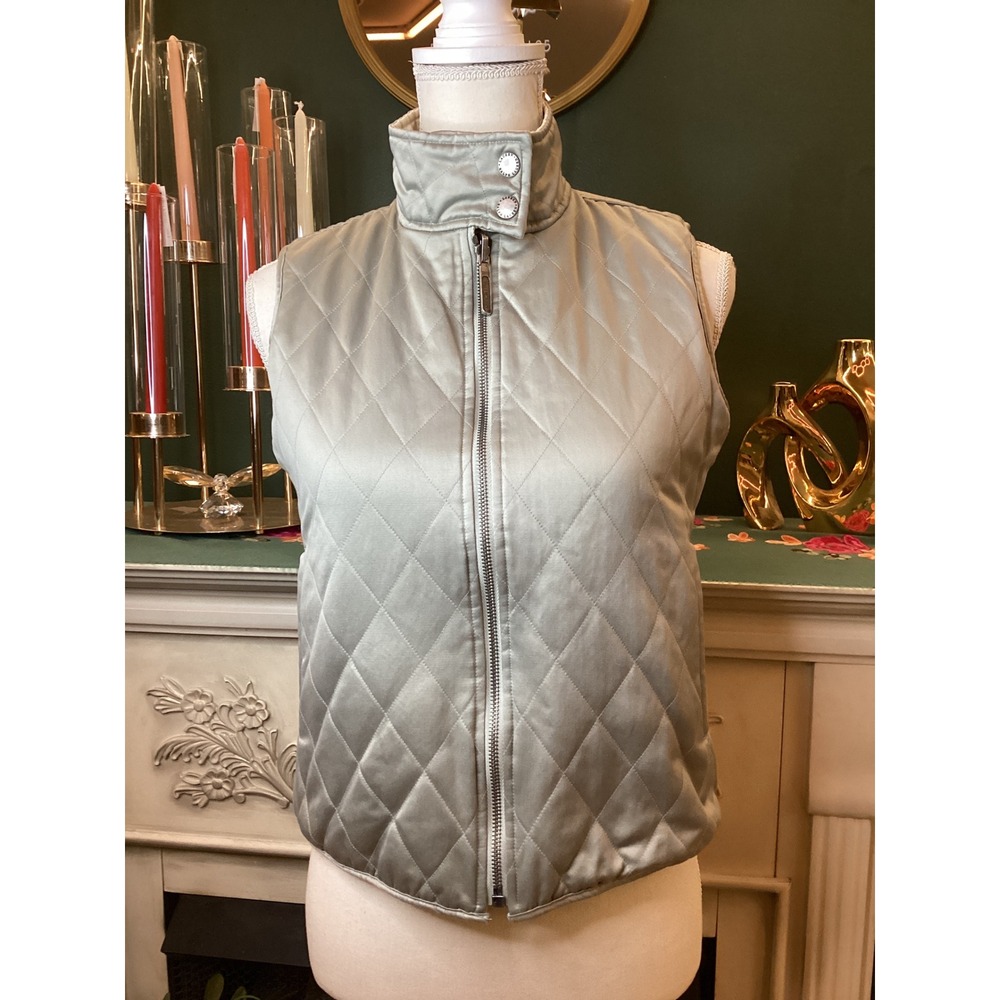 Ralph Lauren Reversible Quilted Vest Metallic‎ Silver/Ivory Zip Up P/P
